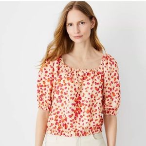 AnnTaylor Strawberry Print Puff Sleeve Tunic